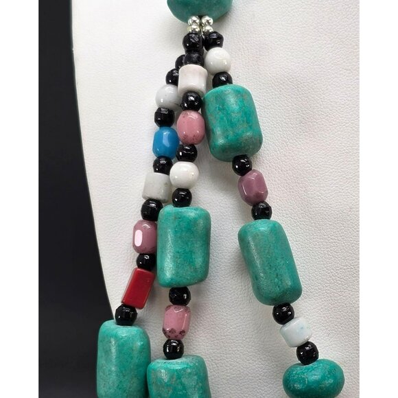 Handcrafted Multicolor Beaded Necklace With Pewter Pendant Accent HS198 - Picture 8 of 8